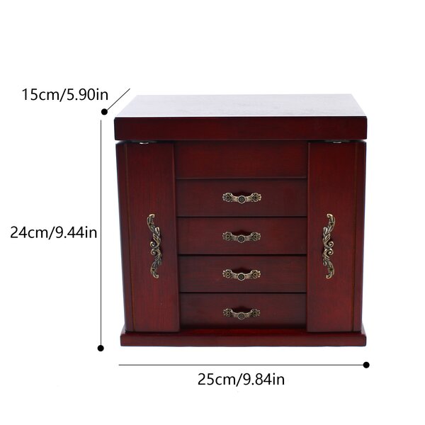 Alcott Hill® Wooden Jewelry Box, Built-In Mirror, Double Door 5 